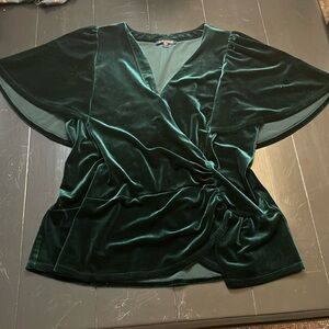 Skies are Blue; large; green velour blouse; beautiful top!